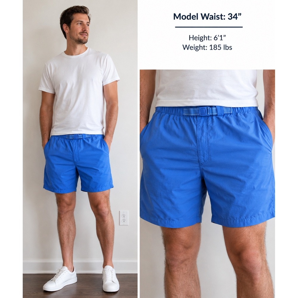 Lands End Mens Blue‎ Nylon Swim Trunks Belted Board Shorts Size Medium 32-34